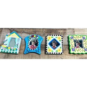 Set Of 4 Hand-Painted Miniature Magnetic Photo Frames With Floral